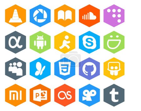 Illustration for 20 Social Media Icon Pack Including css. myspace. coderwall. smugmug. skype - Royalty Free Image