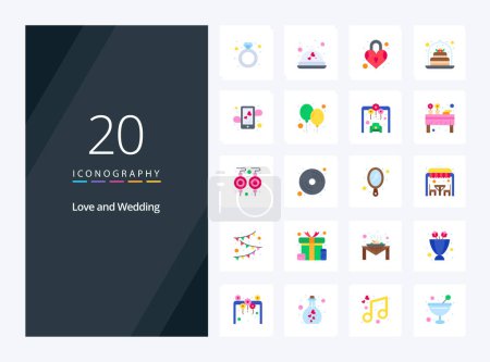 Téléchargez les illustrations : 20 icône de couleur plate de mariage pour la présentation - en licence libre de droit