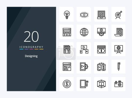 Téléchargez les illustrations : 20 Conception de l'icône de contour pour la présentation - en licence libre de droit