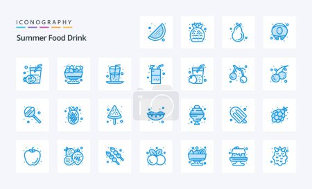 Téléchargez les photos : 25 Summer Food Drink Pack icône bleue - en image libre de droit