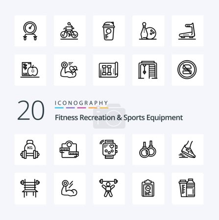 Illustration for 20 Fitness Recreation And Sports Equipment Line icon Pack like healthcare ring sport athletic heartbeat - Royalty Free Image