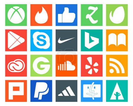 Illustration for 20 Social Media Icon Pack Including sound. groupon. chat. adobe. creative cloud - Royalty Free Image