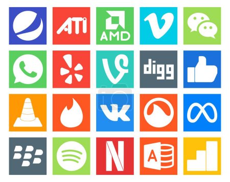 Ilustración de 20 Paquete de iconos de redes sociales que incluye grooveshark. Yesca. ¡Grita! Jugador. vlc - Imagen libre de derechos
