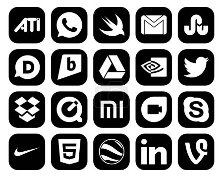 Illustration for 20 Social Media Icon Pack Including skype. xiaomi. brightkite. quicktime. tweet - Royalty Free Image