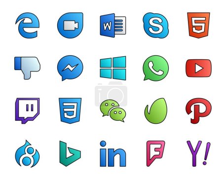 Illustration for 20 Social Media Icon Pack Including path. messenger. windows. wechat. twitch - Royalty Free Image