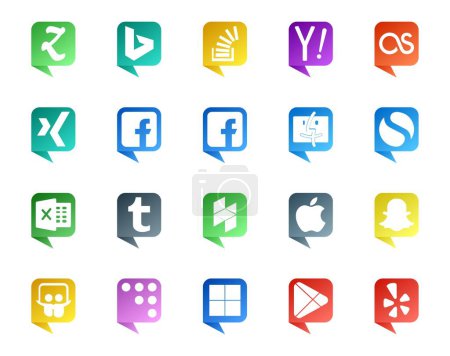 Téléchargez les illustrations : 20 Logo de style bulle de discours de médias sociaux comme snapchat. houzz. lastfm. tumblr. simple - en licence libre de droit