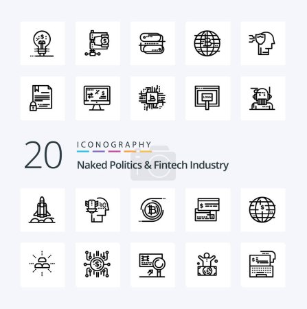 Illustration for 20 Naked Politics And Fintech Industry Line icon Pack like direct credit bitcoins card decentralized - Royalty Free Image