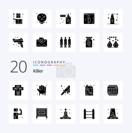 Illustration for 20 Killer Solid Glyph icon Pack like architecture kerosene scary flammable knife - Royalty Free Image