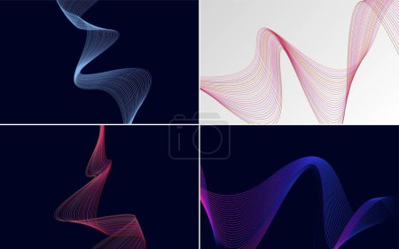 Ilustración de Agregue un toque de sofisticación a sus diseños con un conjunto de 4 fondos de patrón de onda geométrica - Imagen libre de derechos