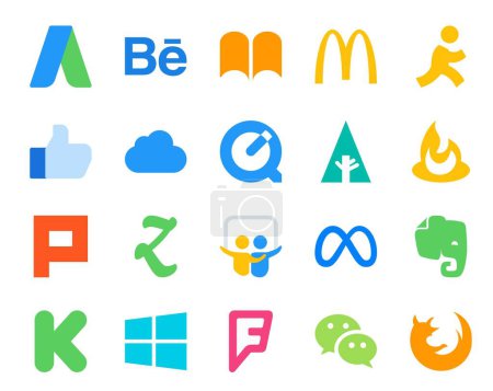 Ilustración de 20 Paquete de iconos de redes sociales Incluyendo ventanas. evernote. En primer lugar. facebook. slideshare - Imagen libre de derechos