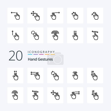 Illustration for 20 Hand Gestures Line icon Pack like hand finger refresh tab mobile - Royalty Free Image