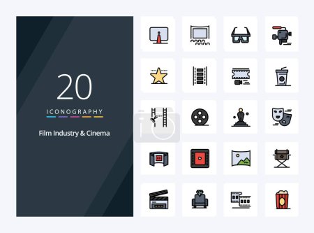 Illustration for 20 Cenima line Filled icon for presentation - Royalty Free Image