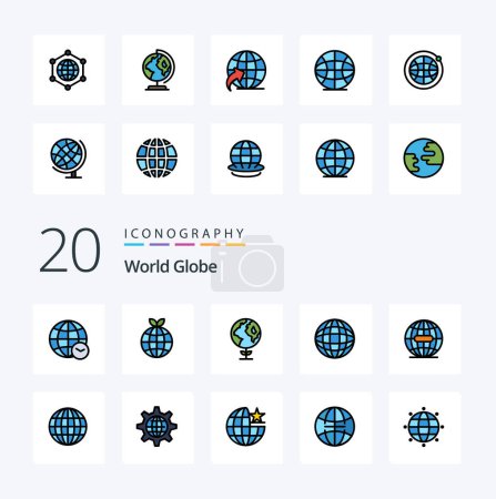 Téléchargez les illustrations : 20 Globe Line rempli couleur icône Pack comme flèche dans le monde entier écologie globe internet - en licence libre de droit