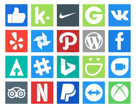 Ilustración de 20 Paquete de iconos de redes sociales Incluyendo tripadvisor. smugmug. wordpress. bing. holgura - Imagen libre de derechos