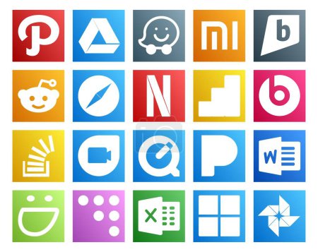 Illustration for 20 Social Media Icon Pack Including pandora. google duo. netflix. overflow. question - Royalty Free Image