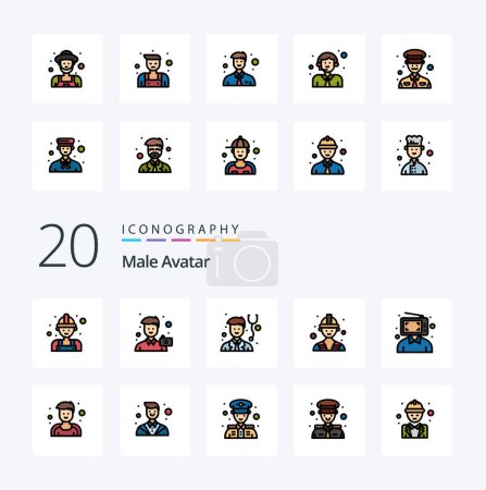 Illustration for 20 Male Avatar Line Filled Color icon Pack like digital content portrait worker builder - Royalty Free Image