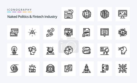 Illustration for 25 Naked Politics And Fintech Industry Line icon pack - Royalty Free Image