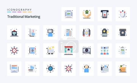 Illustration for 25 Traditional Marketing Flat color icon pack - Royalty Free Image