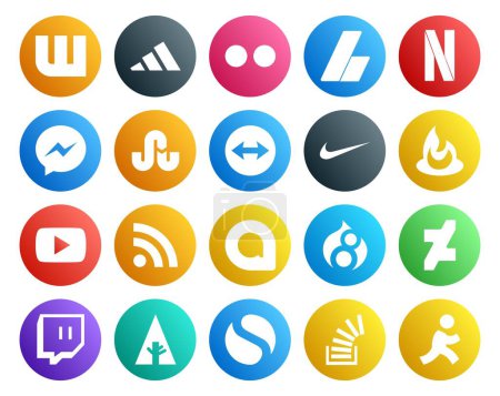Illustration for 20 Social Media Icon Pack Including twitch. drupal. teamviewer. google allo. video - Royalty Free Image