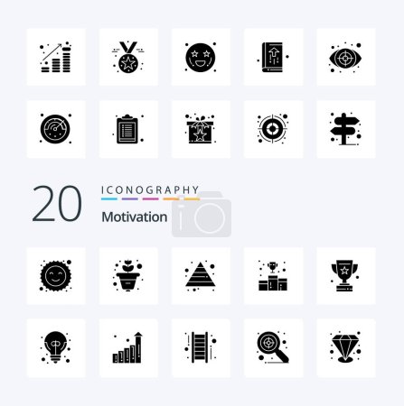 Illustration for 20 Motivation Solid Glyph icon Pack like success prize pyramid award medal - Royalty Free Image