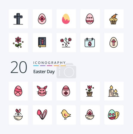 Ilustración de 20 Línea de Pascua llena icono de color Paquete como pastel de Pascua huevo conejo Pascua Pascua - Imagen libre de derechos
