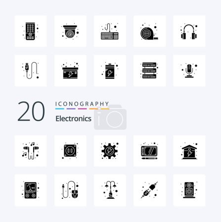 Ilustración de 20 Paquete de iconos de Glifos Sólidos Electrónicos. como la energía. A casa. energía. eléctrico. sorteo - Imagen libre de derechos