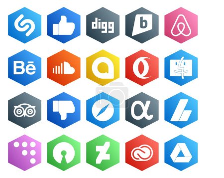 Ilustración de 20 Paquete de iconos de redes sociales Incluyendo la red de aplicaciones. safari. música. No me gusta. tripadvisor - Imagen libre de derechos