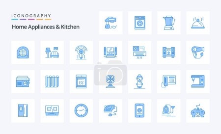 Illustration for 25 Home Appliances And Kitchen Blue icon pack - Royalty Free Image