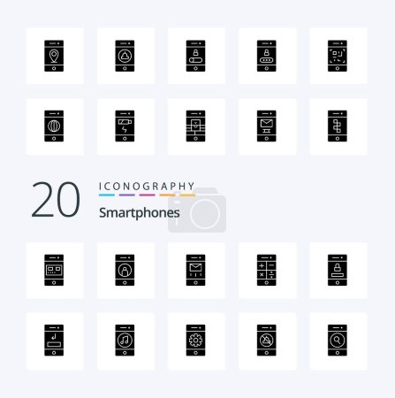 Illustration for 20 Smartphones Solid Glyph icon Pack like technology math mobile calculator mail - Royalty Free Image