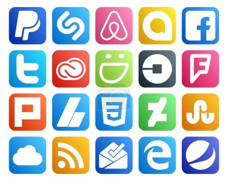 Ilustración de 20 Paquete de iconos de redes sociales Incluyendo anuncios. plurk. cc. Cuadrado. coche - Imagen libre de derechos
