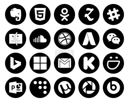 Illustration for 20 Social Media Icon Pack Including email. microsoft. sound. bing. wechat - Royalty Free Image