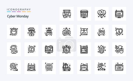 Ilustración de 25 Cyber Monday Line paquete de iconos - Imagen libre de derechos