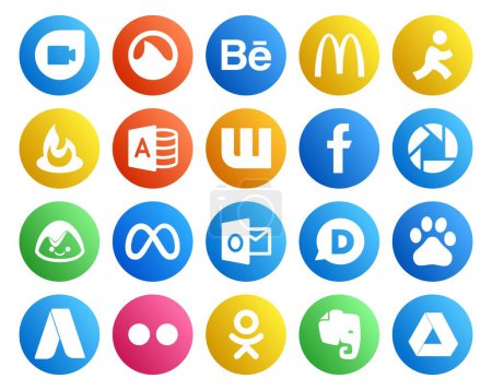 Ilustración de 20 Paquete de iconos de redes sociales Incluyendo flickr. baidu. facebook. disqus. facebook - Imagen libre de derechos