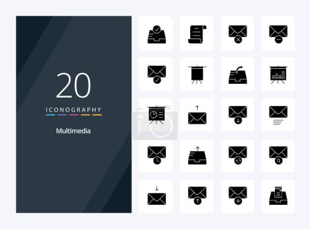 Illustration for 20 Multimedia Solid Glyph icon for presentation - Royalty Free Image