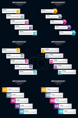 Illustration for Vector 6 Infographics Pack. Presentation slide template. 5 Steps cycle diagrams and timelines - Royalty Free Image