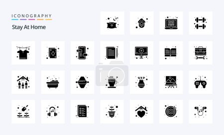 Ilustración de 25 Quédese en casa Paquete de iconos de glifo sólido - Imagen libre de derechos