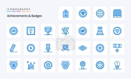 Téléchargez les illustrations : 25 Réalisations Badges Pack icône bleu - en licence libre de droit