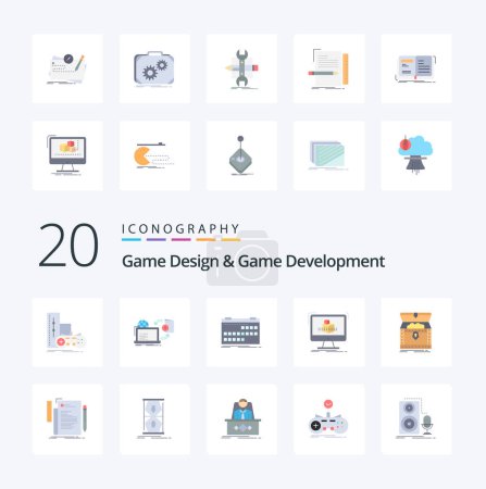 Illustration for 20 Game Design And Game Development Flat Color icon Pack like dimensional 3d publish schedule event - Royalty Free Image