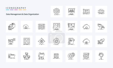 Téléchargez les illustrations : 25 Data Management and Data Organization Line icône pack - en licence libre de droit