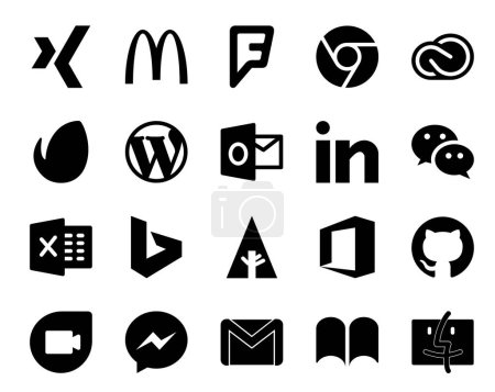 Ilustración de 20 Paquete de iconos de redes sociales Incluyendo oficina. bing. wordpress. Excelente. wechat - Imagen libre de derechos
