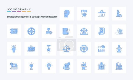 Téléchargez les illustrations : 25 Strategic Management And Strategic Market Research Pack icône bleue - en licence libre de droit