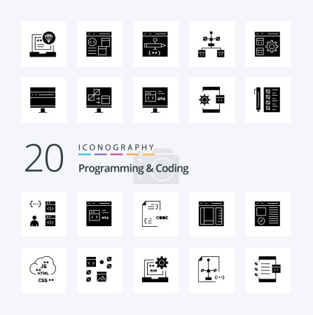 Illustration for 20 Programming And Coding Solid Glyph icon Pack like develop browser develop document develop - Royalty Free Image