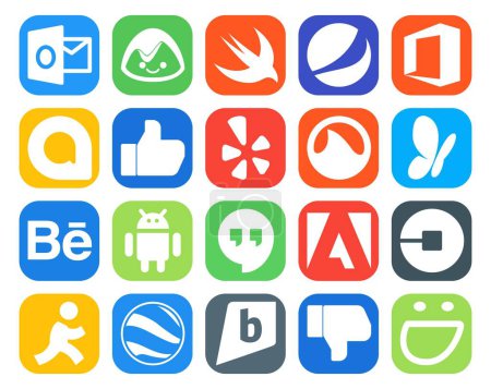 Ilustración de 20 Paquete de iconos de redes sociales Incluyendo el objetivo. coche. grooveshark. uber. lugares de reunión - Imagen libre de derechos