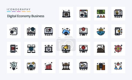 Illustration for 25 Digital Economy Business Line Filled Style icon pack - Royalty Free Image