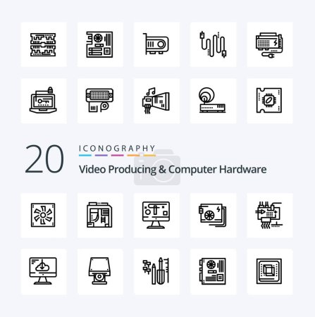 Ilustración de 20 Producción de vídeo y hardware de la computadora icono de la línea Pack como parte de suministro de gráficos por computadora - Imagen libre de derechos