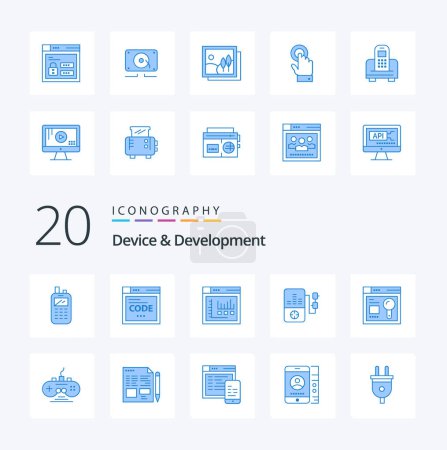 Ilustración de 20 Dispositivo y desarrollo Blue Color icono Pack como navegador de búsqueda educación música - Imagen libre de derechos