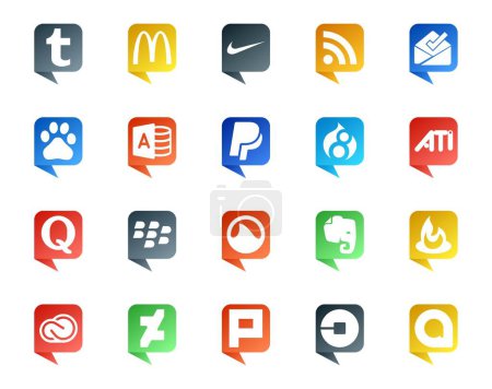 Ilustración de 20 Social Media Speech Bubble Style Logo como cc. alimentador. drupal. evernote. mora - Imagen libre de derechos