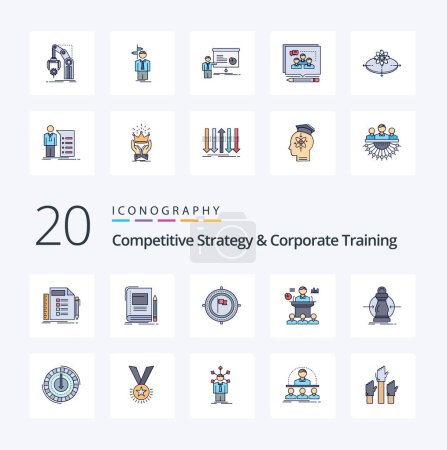 Illustration for 20 Competitive Strategy And Corporate Training Line Filled Color icon Pack like convention business notebook focus deadline - Royalty Free Image