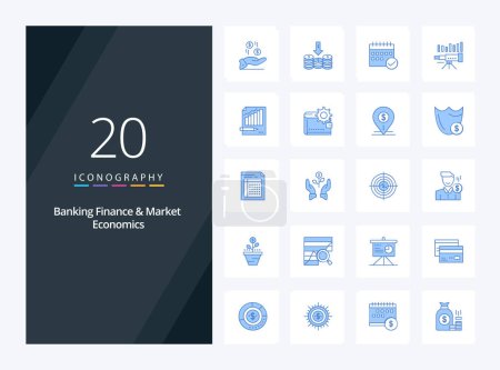 Téléchargez les illustrations : 20 Finance bancaire et économie de marché icône de couleur bleue pour la présentation - en licence libre de droit