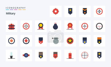 Ilustración de 25 Paquete de icono de color plano militar - Imagen libre de derechos